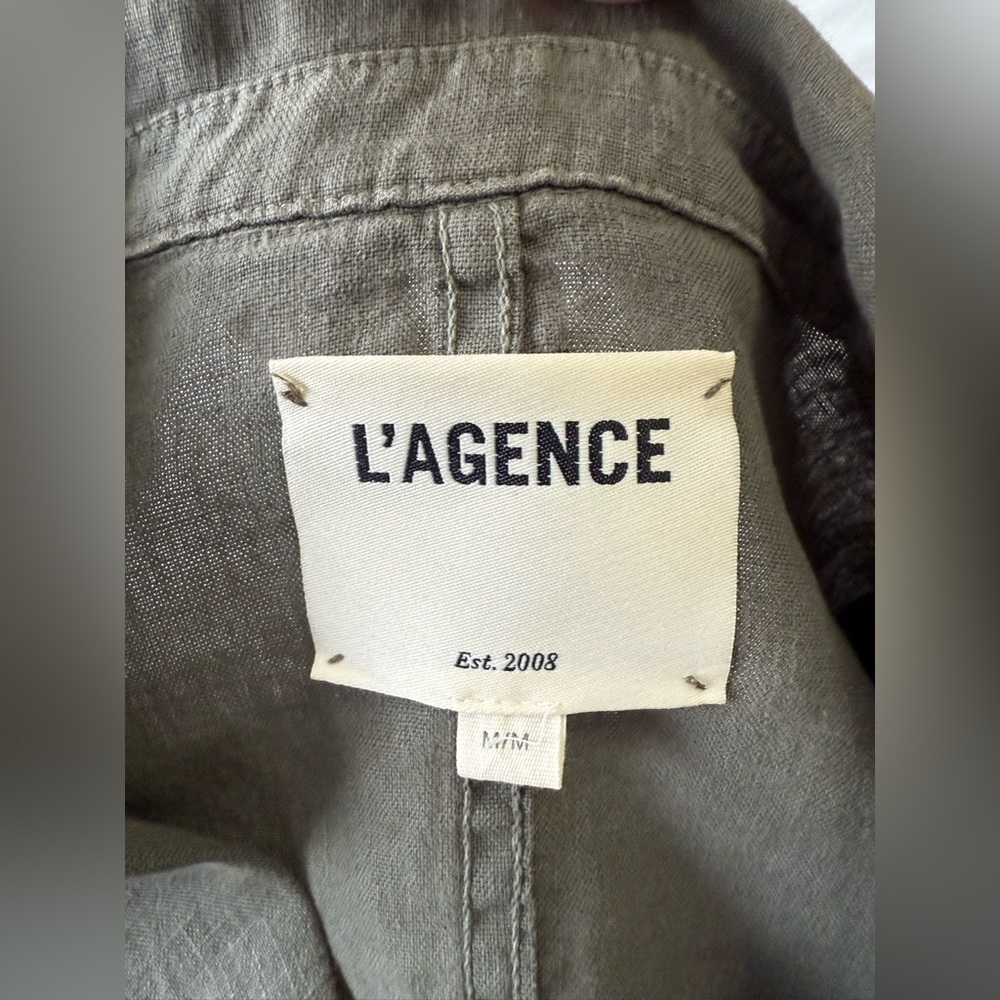 L’AGENCE | SZ Medium | Dolly Olive Green Cropped Military Style Blazer | Linen - Picture 10 of 11